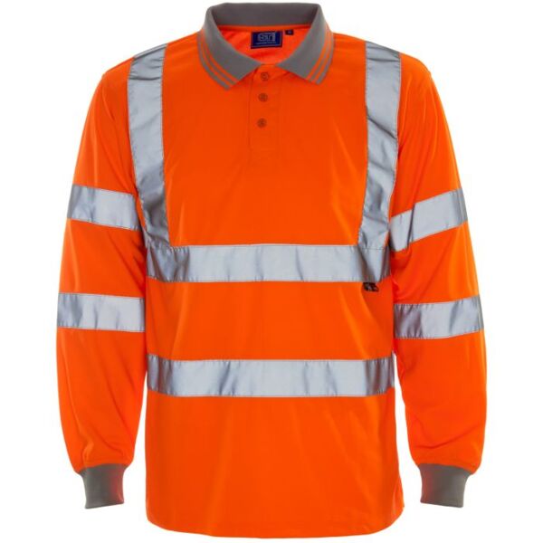H104 - Hi Vis Orange Long Sleeve Bird Eye Polo Shirt Thumbnail
